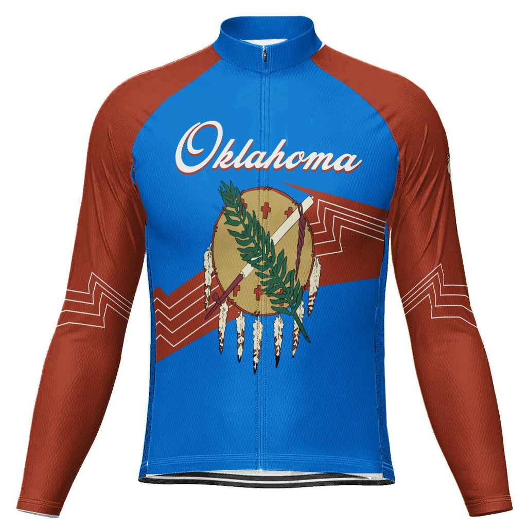 Customized Oklahoma Winter Thermal Fleece Long Sleeve Cycling Jersey for Men