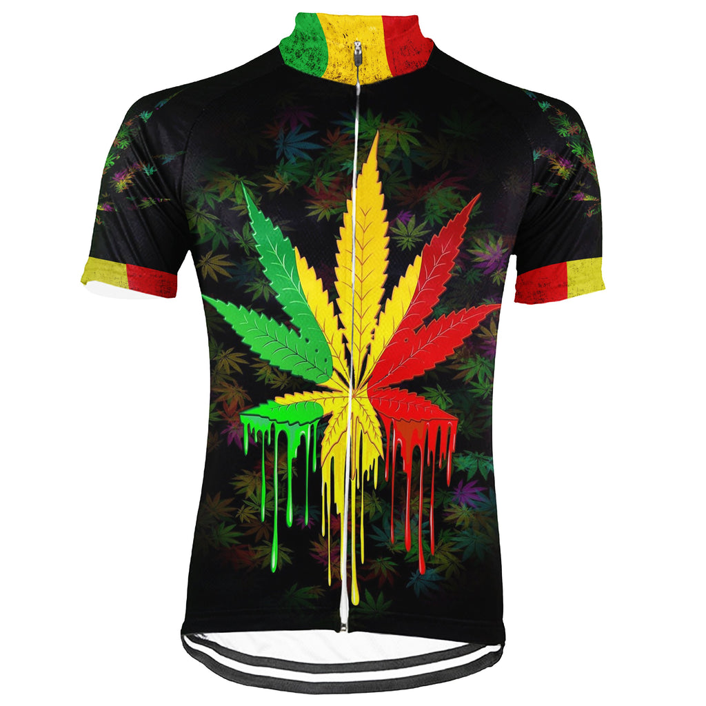 Customized Rasta Marijuana Short Sleeve Cycling Jersey for Men