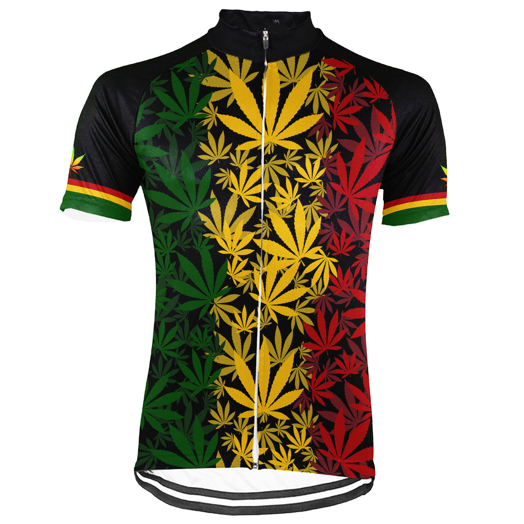 Customized Rasta Marijuana Short Sleeve Cycling Jersey for Men