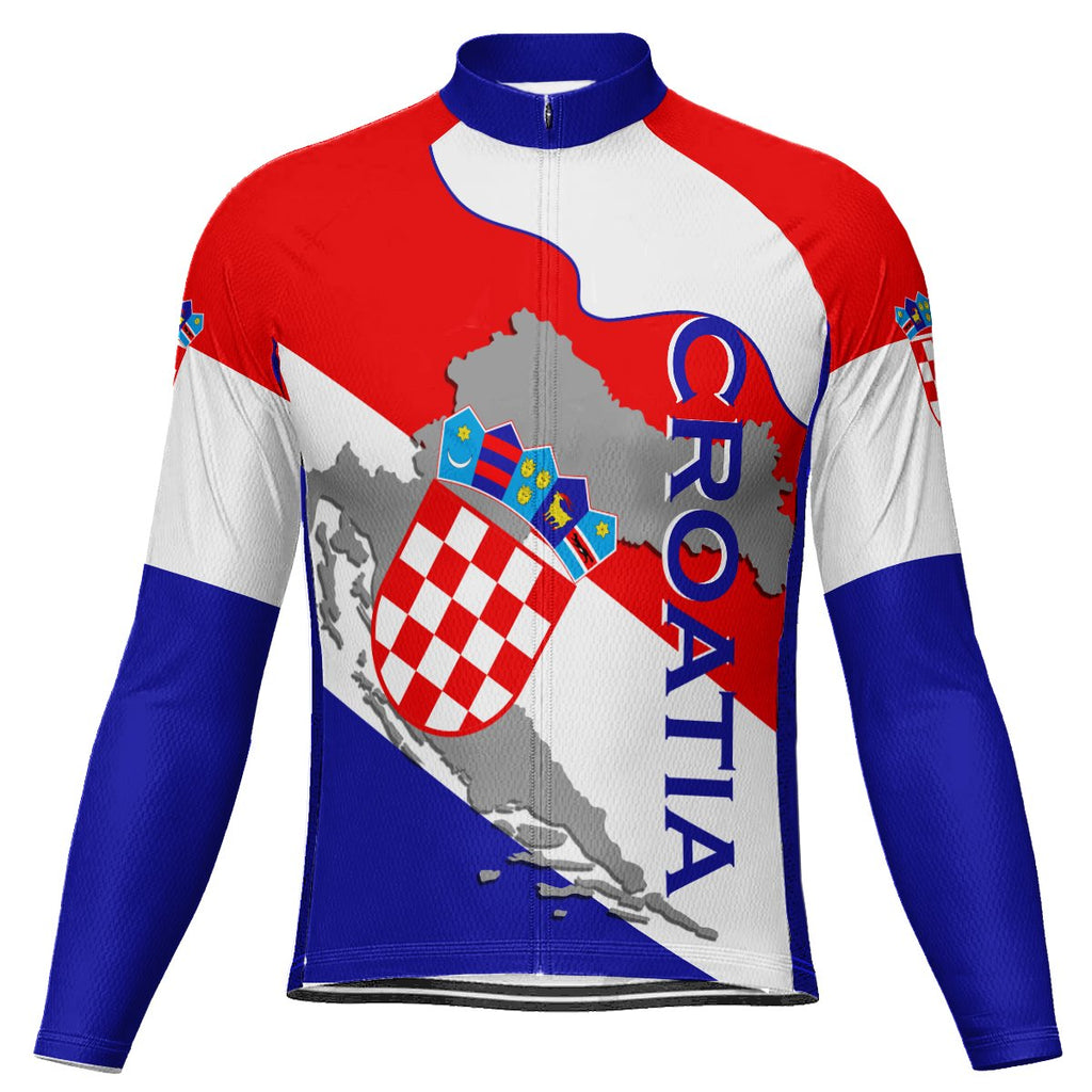 Customized Croatia Winter Thermal Fleece Long Sleeve Cycling Jersey for Men