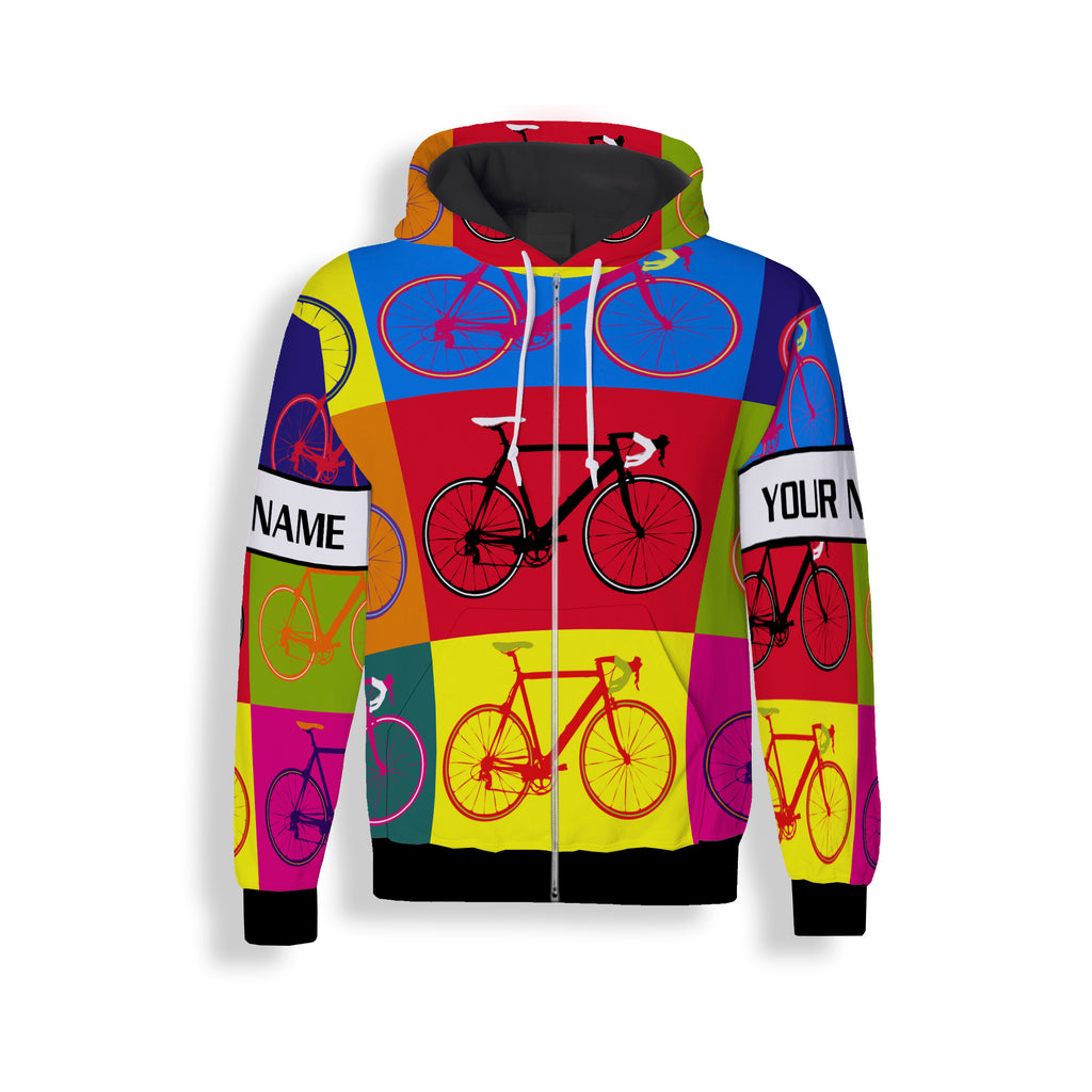 Colorful Cycling Customized Long Sleeve, Zip Up Hoodie, Hoodie Gift For Men