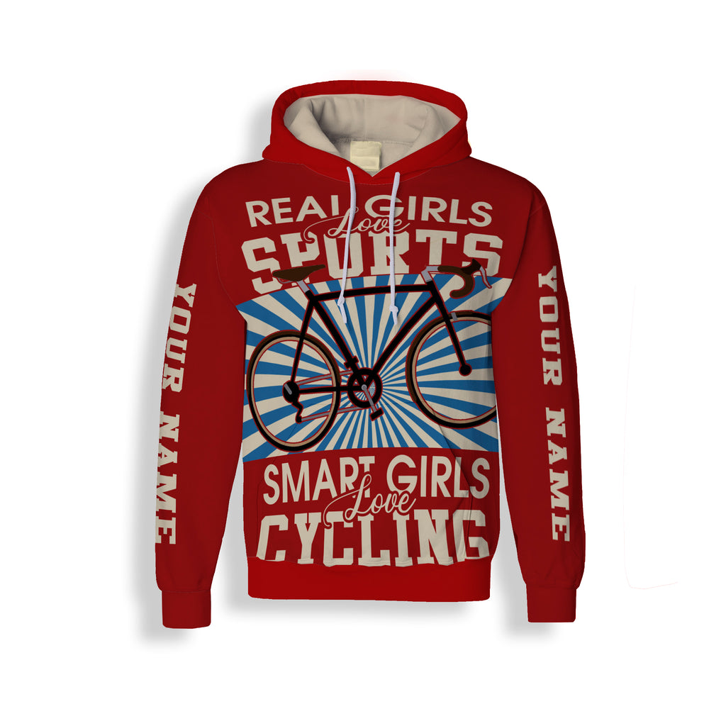 Real Girls Love Sports Smart Girls Love Cycling Long Sleeve, Zip Up Hoodie and Hoodie- Great Gift Custom Name Shirt For Men