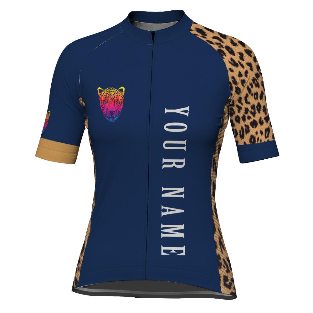 Customized Cheetah Short Sleeve Cycling Jersey for Women
