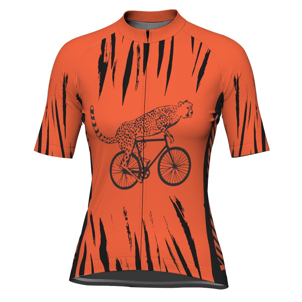 Customized Cheetah Short Sleeve Cycling Jersey for Women