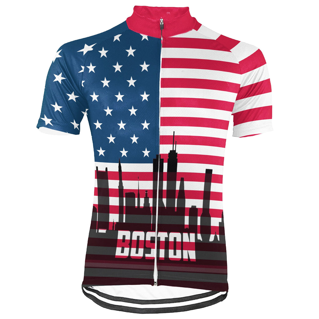 Customized Boston Winter Thermal Fleece Short Sleeve Cycling Jersey for Men