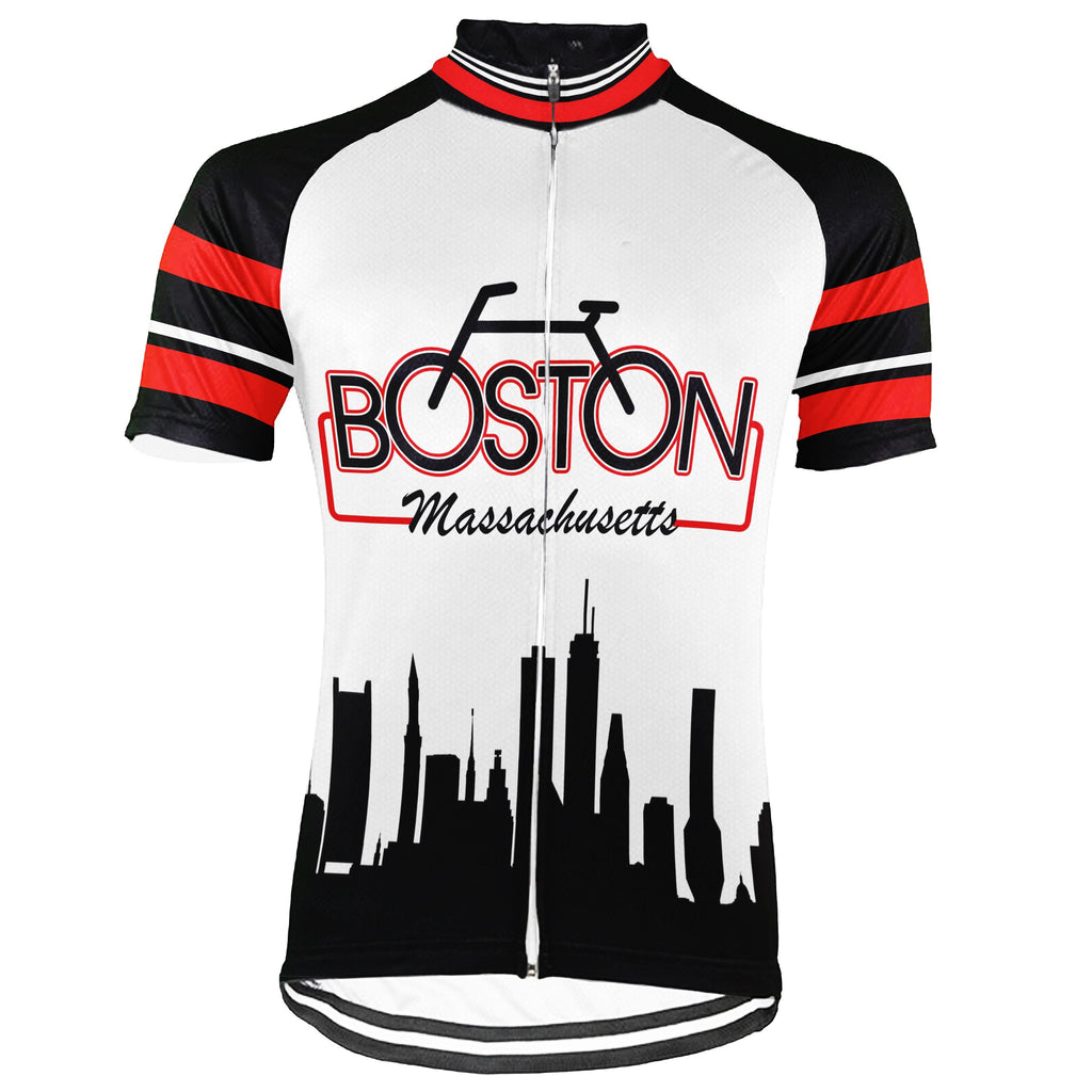 Customized Boston Winter Thermal Fleece Short Sleeve Cycling Jersey for Men