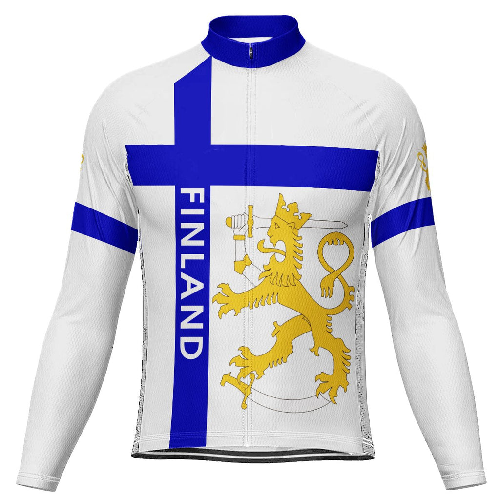 Customized Finland Winter Thermal Fleece Long Sleeve Cycling Jersey for Men