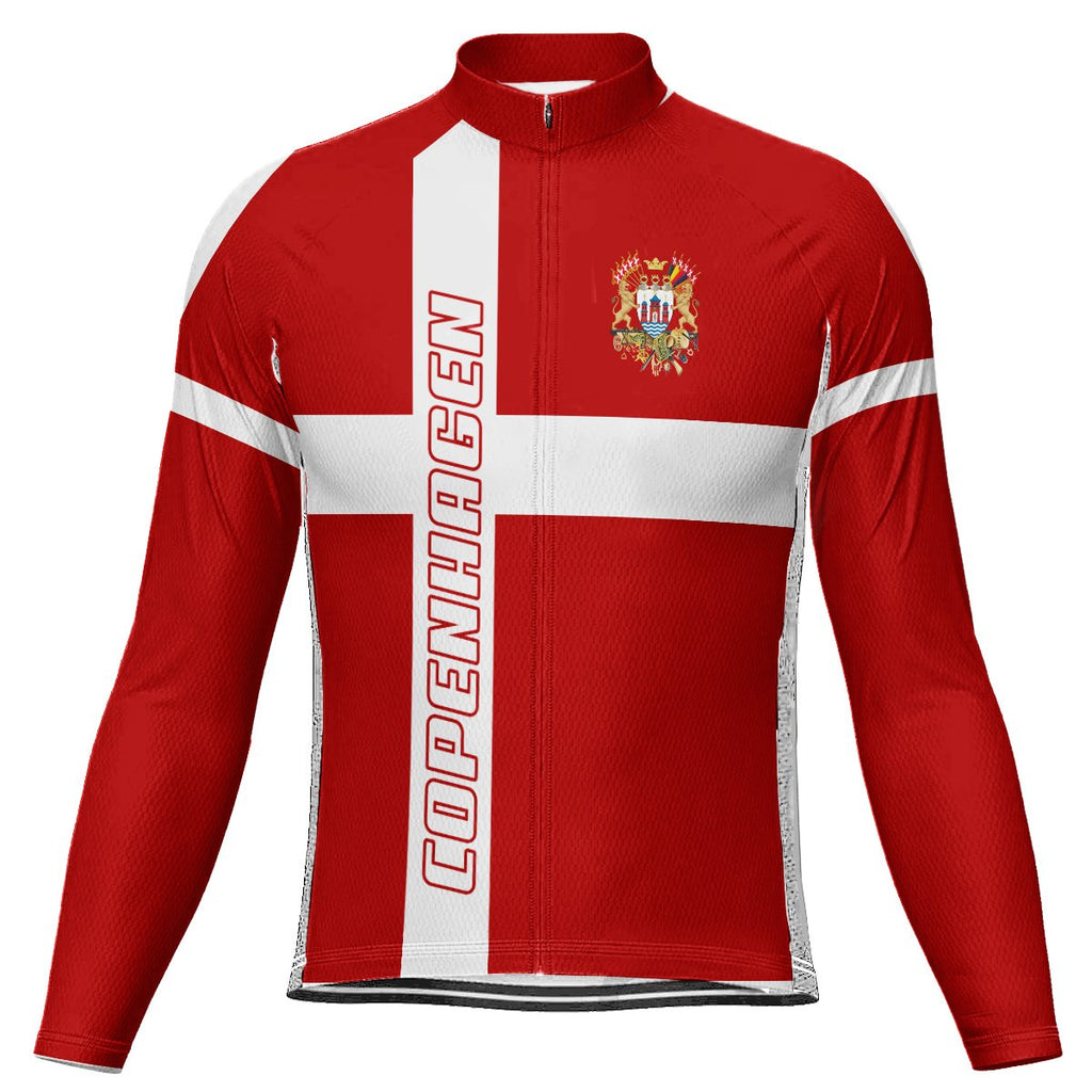 Customized Copenhagen Winter Thermal Fleece Long Sleeve Cycling Jersey for Men
