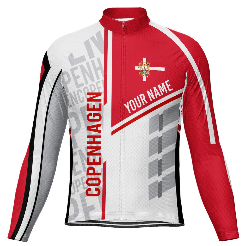 Customized Copenhagen Winter Thermal Fleece Long Sleeve Cycling Jersey for Men