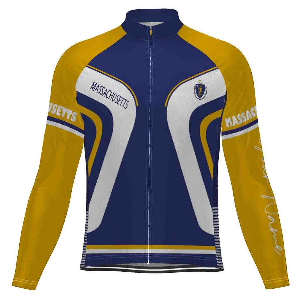 Customized Massachusetts Winter Thermal Fleece Long Sleeve Cycling Jersey for Men