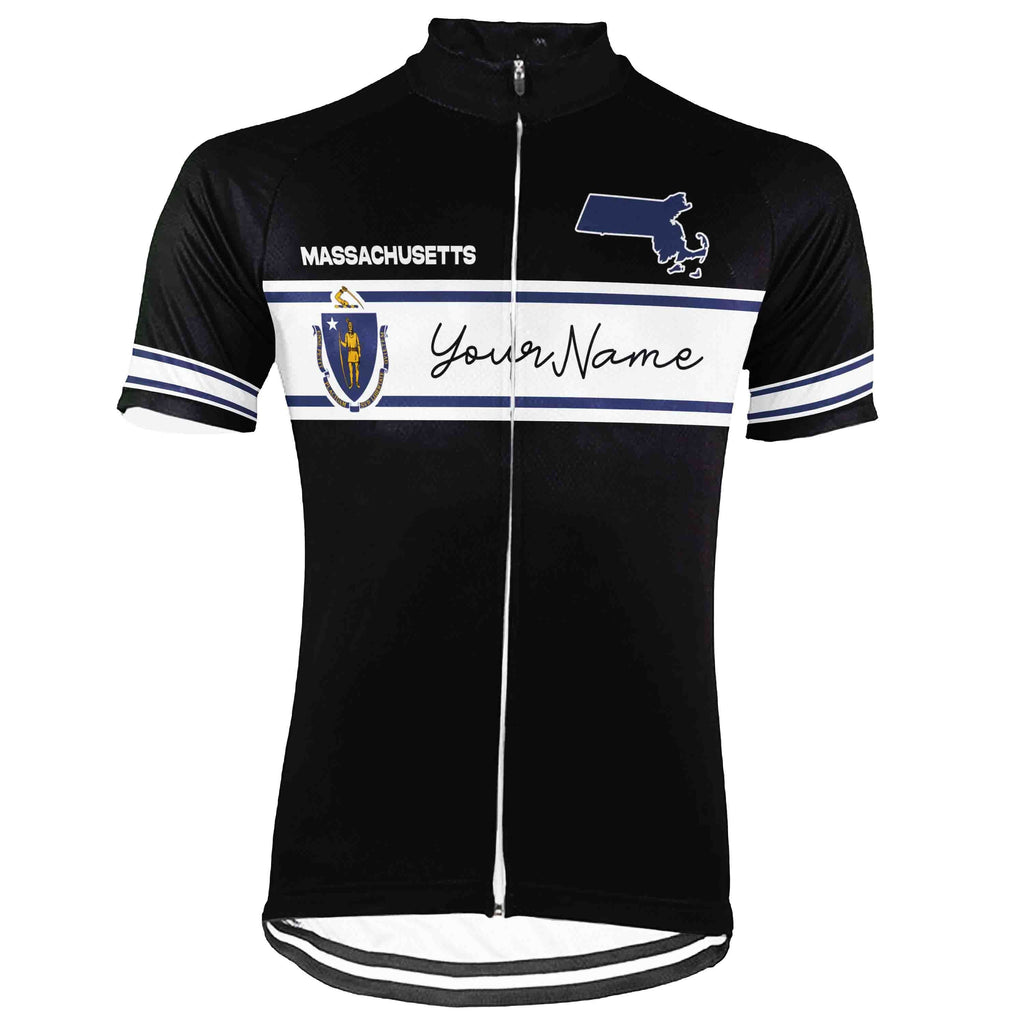 Customized Massachusetts Winter Thermal Fleece Short Sleeve Cycling Jersey for Men