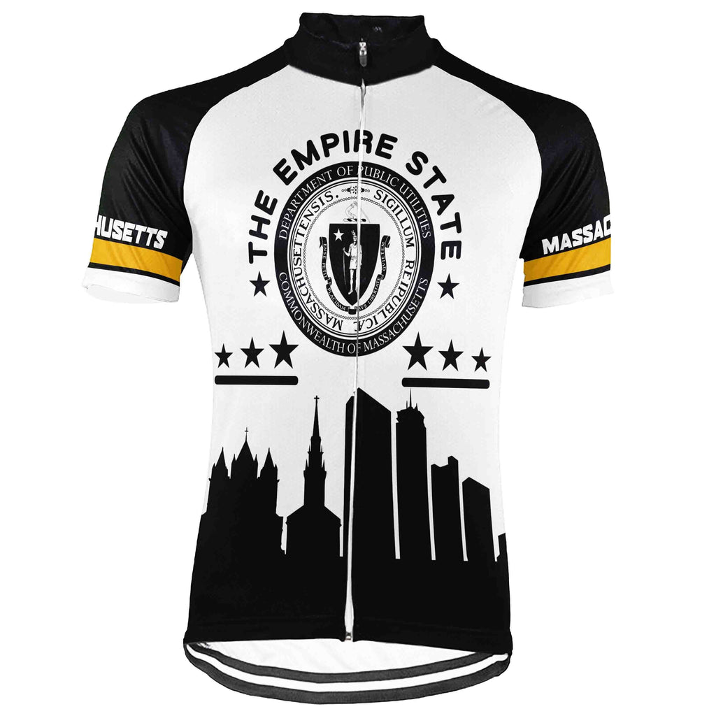 Customized Massachusetts Winter Thermal Fleece Short Sleeve Cycling Jersey for Men