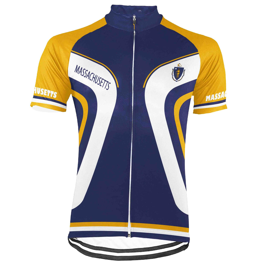 Customized Massachusetts Winter Thermal Fleece Short Sleeve Cycling Jersey for Men
