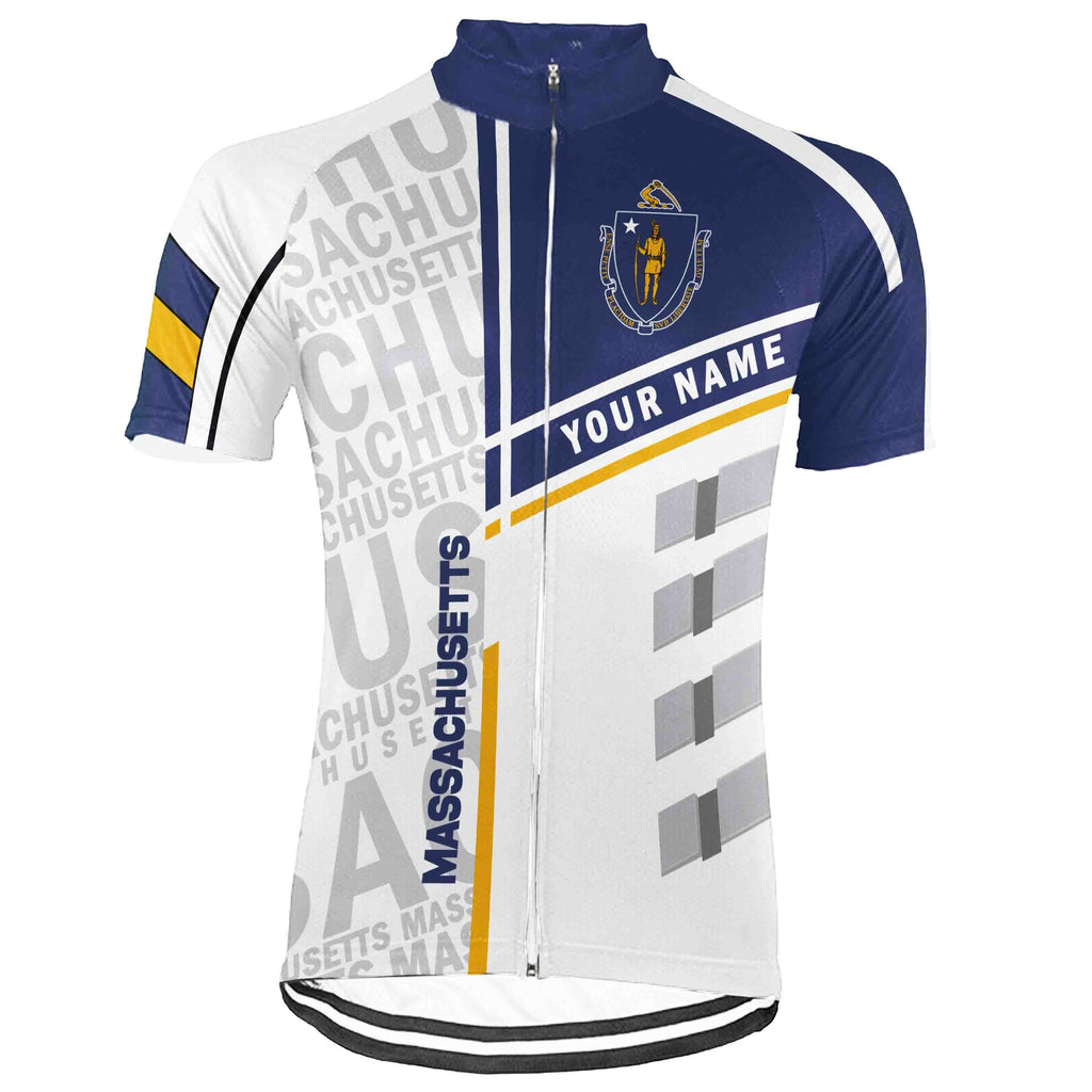 Customized Massachusetts Winter Thermal Fleece Short Sleeve Cycling Jersey for Men