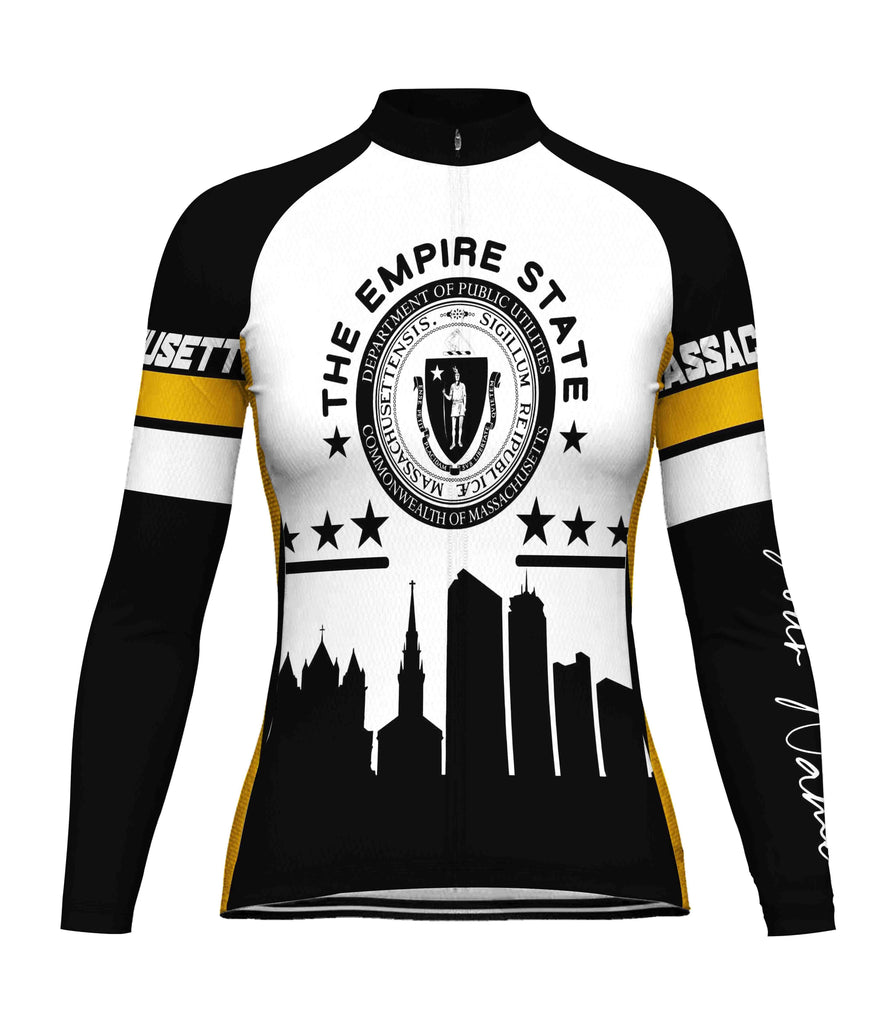 Customized Massachusetts Winter Thermal Fleece Long Sleeve Cycling Jersey for Women