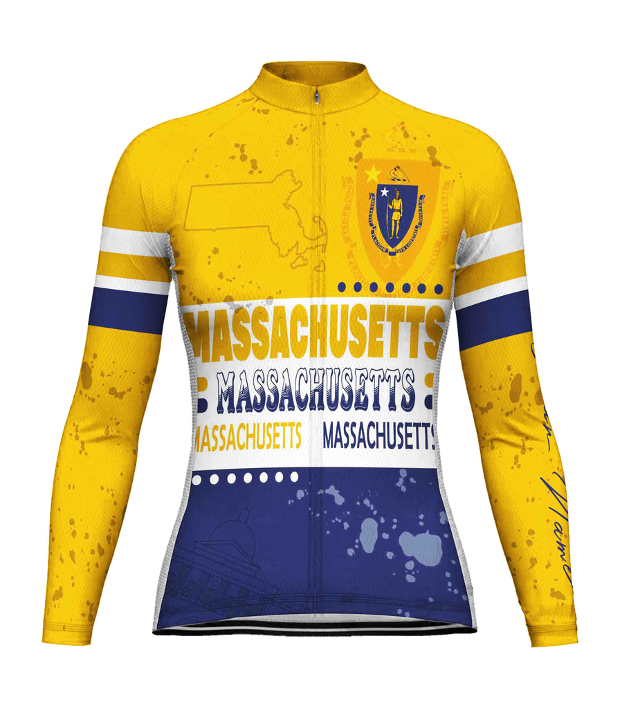 Customized Massachusetts Winter Thermal Fleece Long Sleeve Cycling Jersey for Women