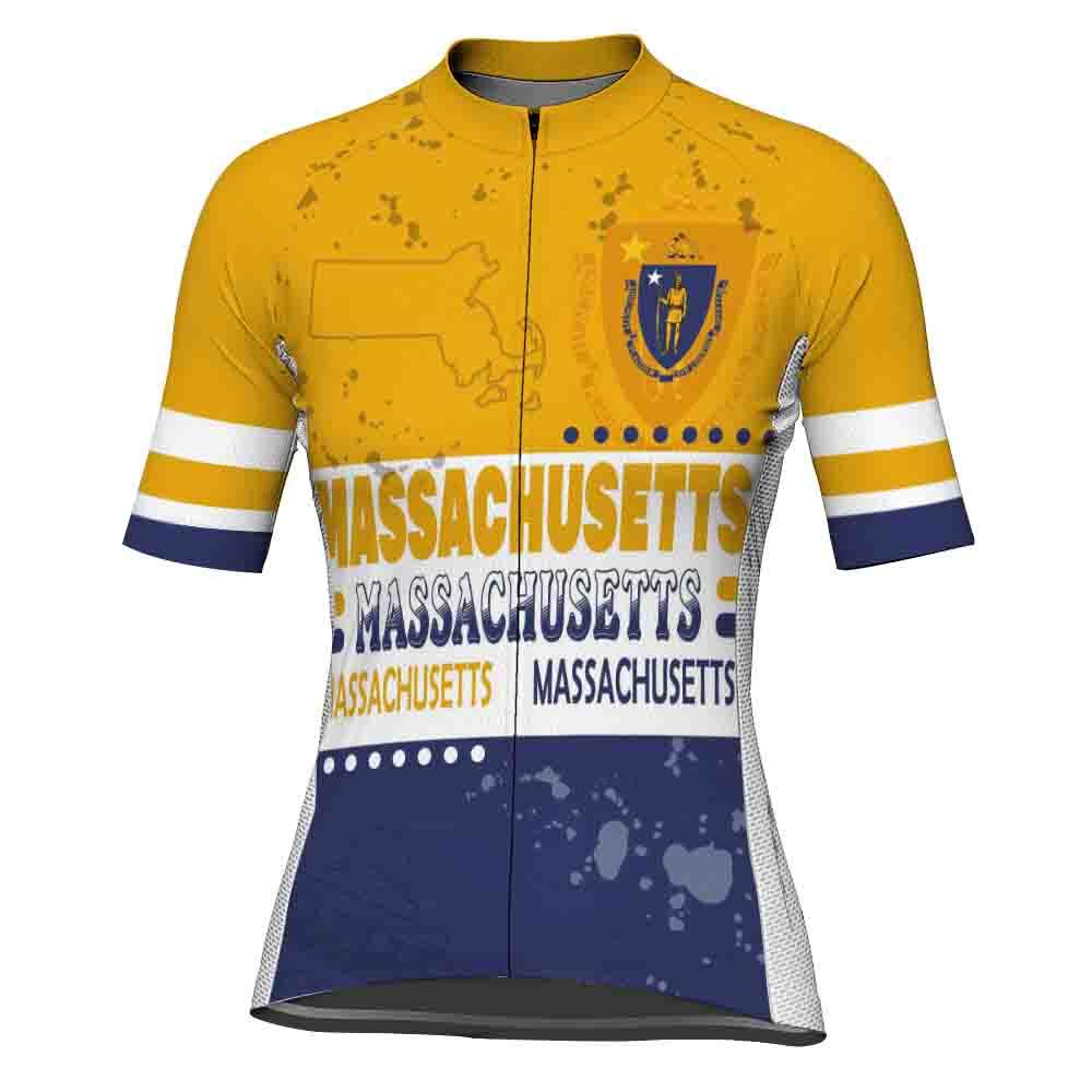 Customized Massachusetts Winter Thermal Fleece Short Sleeve Cycling Jersey for Women