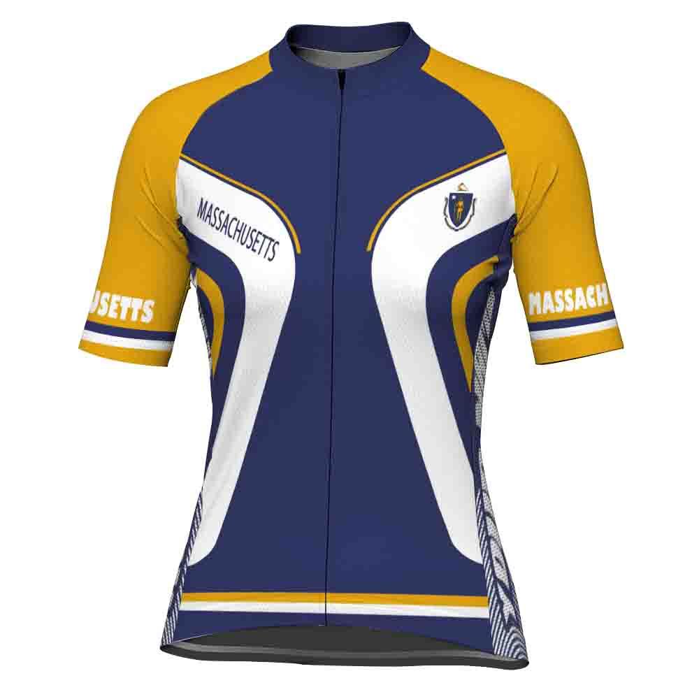 Customized Massachusetts Winter Thermal Fleece Short Sleeve Cycling Jersey for Women
