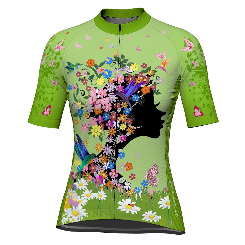 Customized Flower Short Sleeve Cycling Jersey for Women