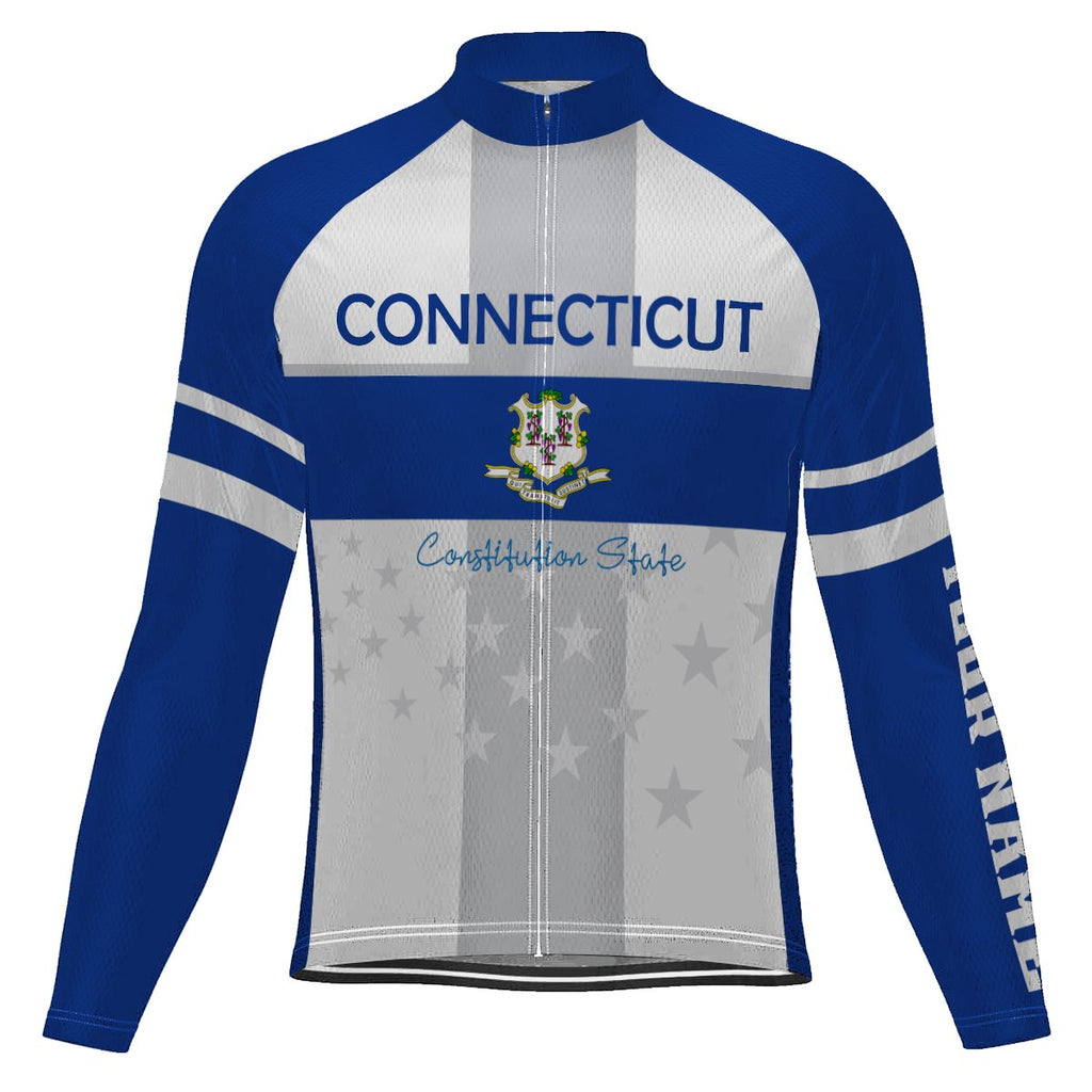Customized Connecticut Winter Thermal Fleece Long Sleeve Cycling Jersey for Men