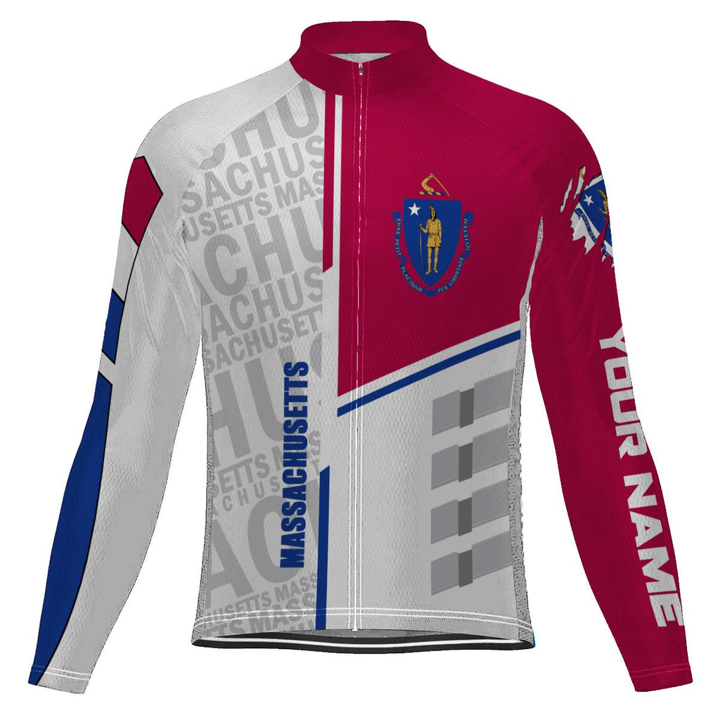 Customized Massachusetts Winter Thermal Fleece Long Sleeve Cycling Jersey for Men