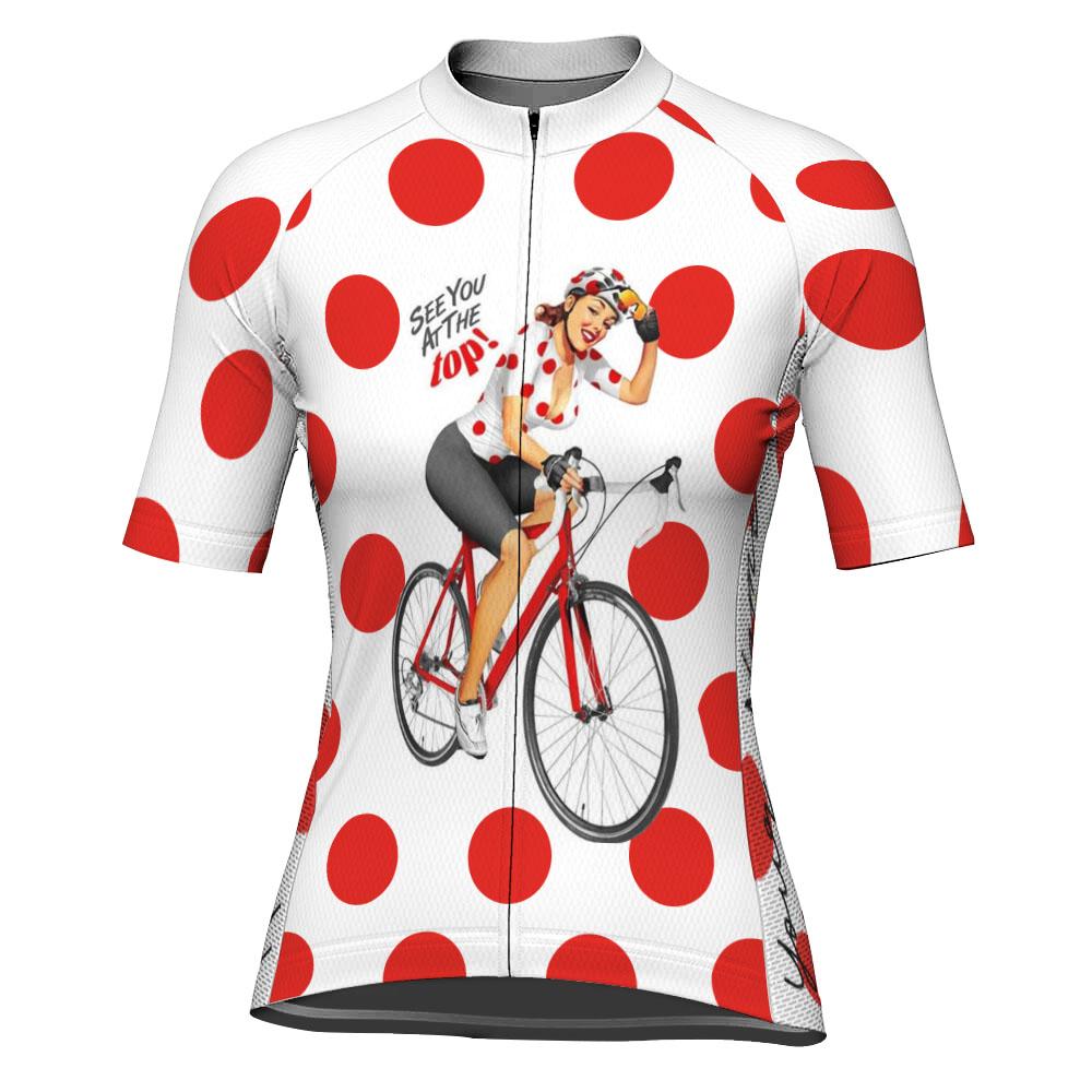Customized Polka Dot Winter Thermal Fleece Short Sleeve Cycling Jersey for Women