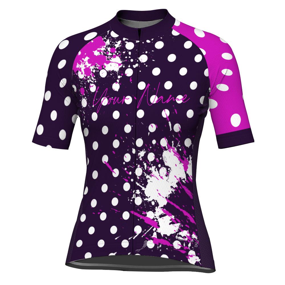 Customized Polka Dot Winter Thermal Fleece Short Sleeve Cycling Jersey for Women