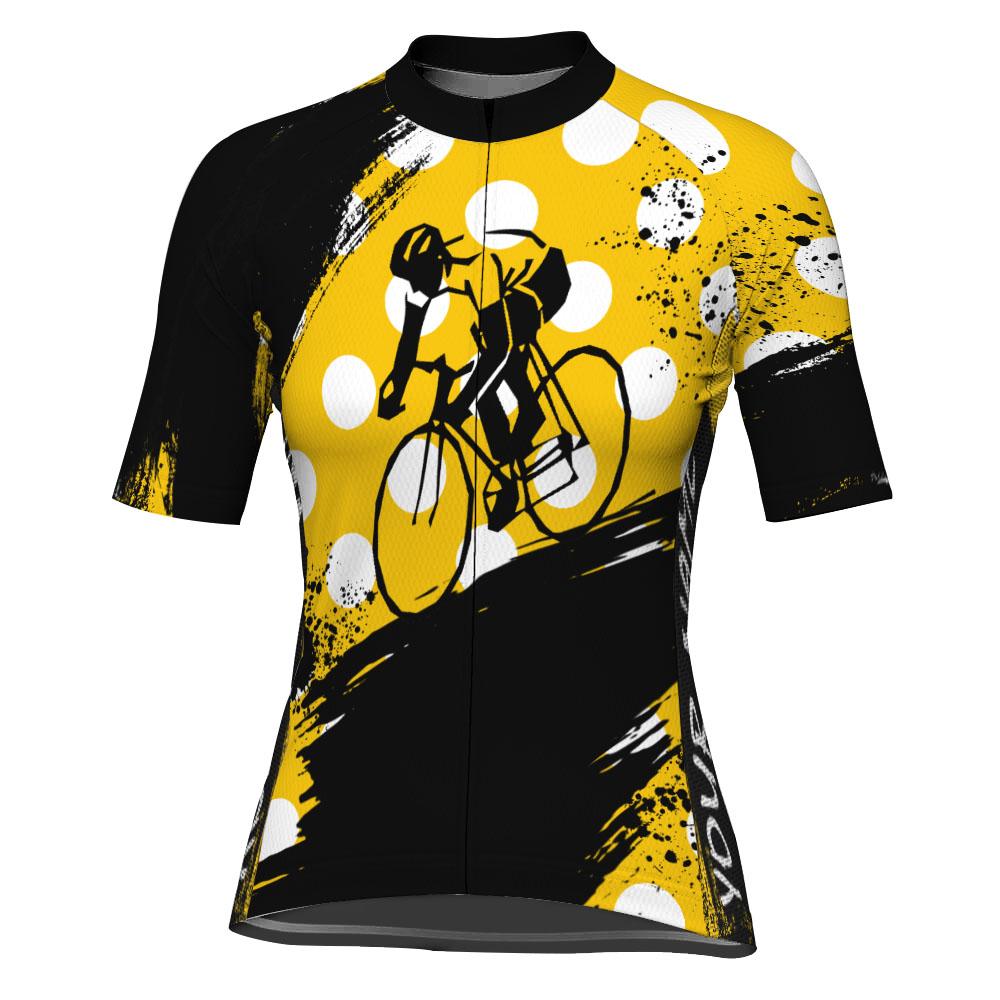 Customized Polka Dot Winter Thermal Fleece Short Sleeve Cycling Jersey for Women