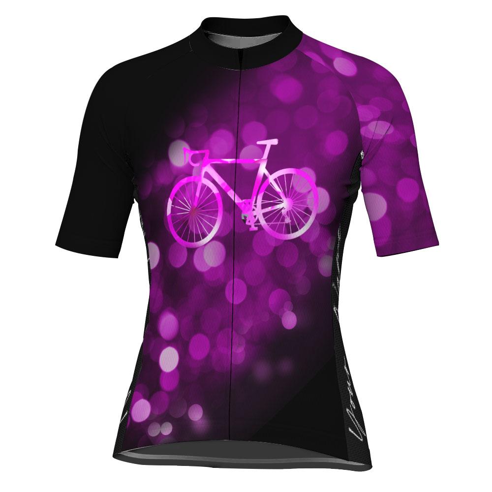 Customized Polka Dot Winter Thermal Fleece Short Sleeve Cycling Jersey for Women