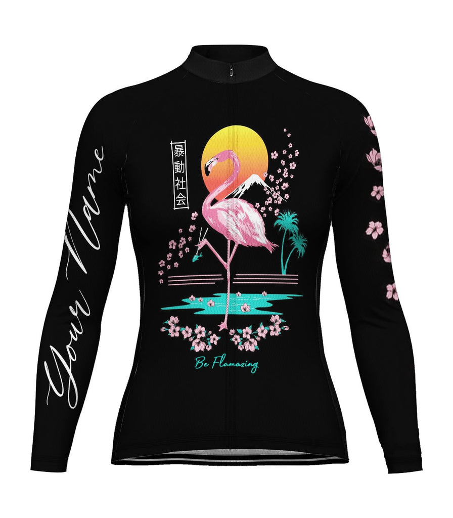 Customized Flamingo Long Sleeve Cycling Jersey for Women