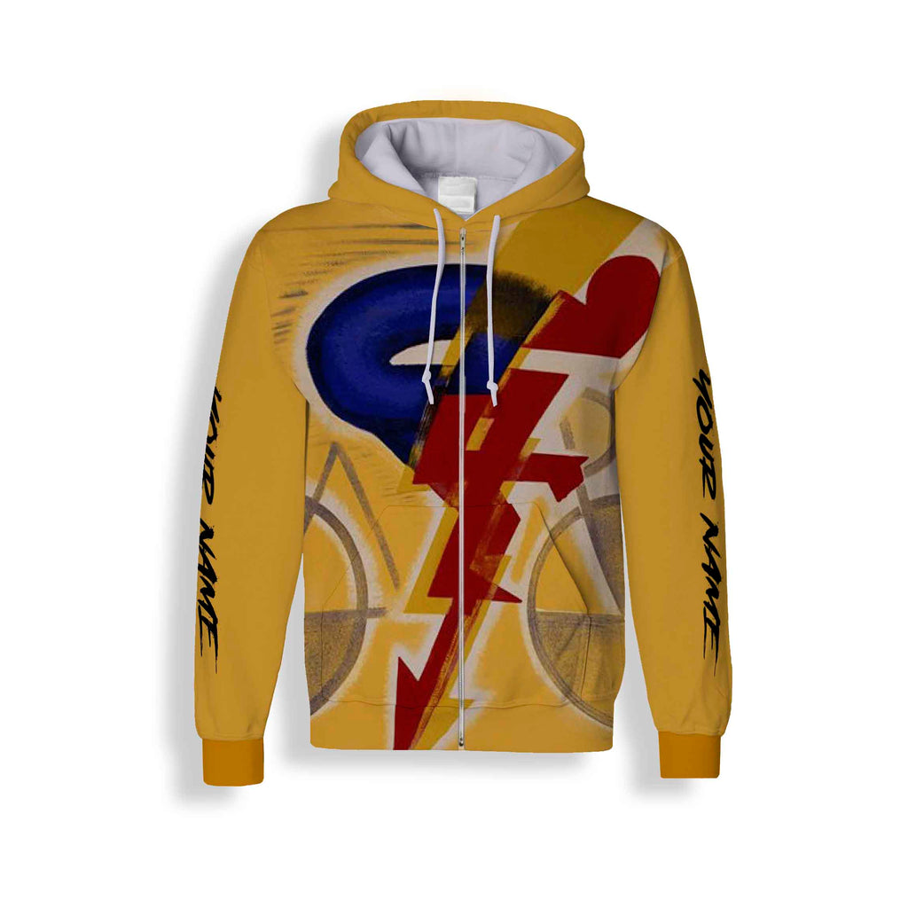 Personalized Yellow Cycling Long Sleeve, Zip Up Hoodie, Hoodie For Men