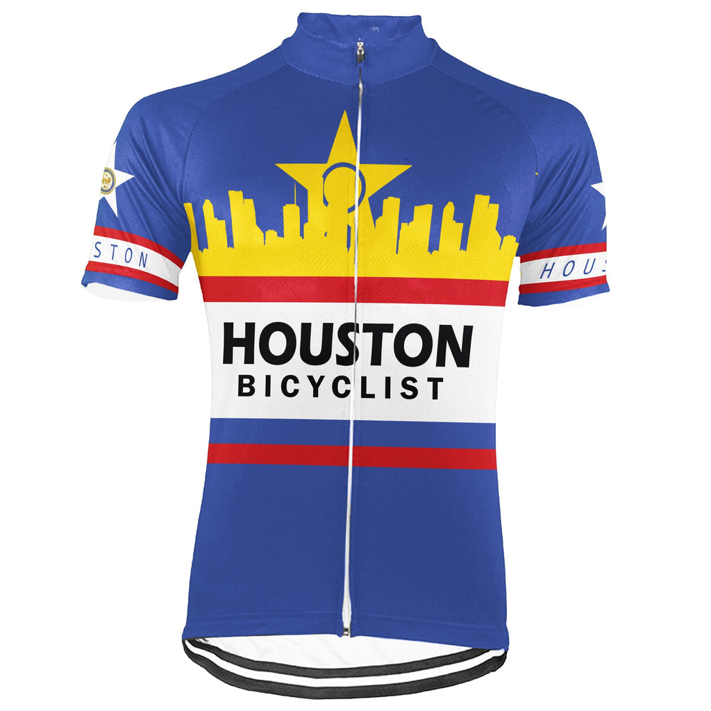 Customized Houston Winter Thermal Fleece Short Sleeve Cycling Jersey for Men