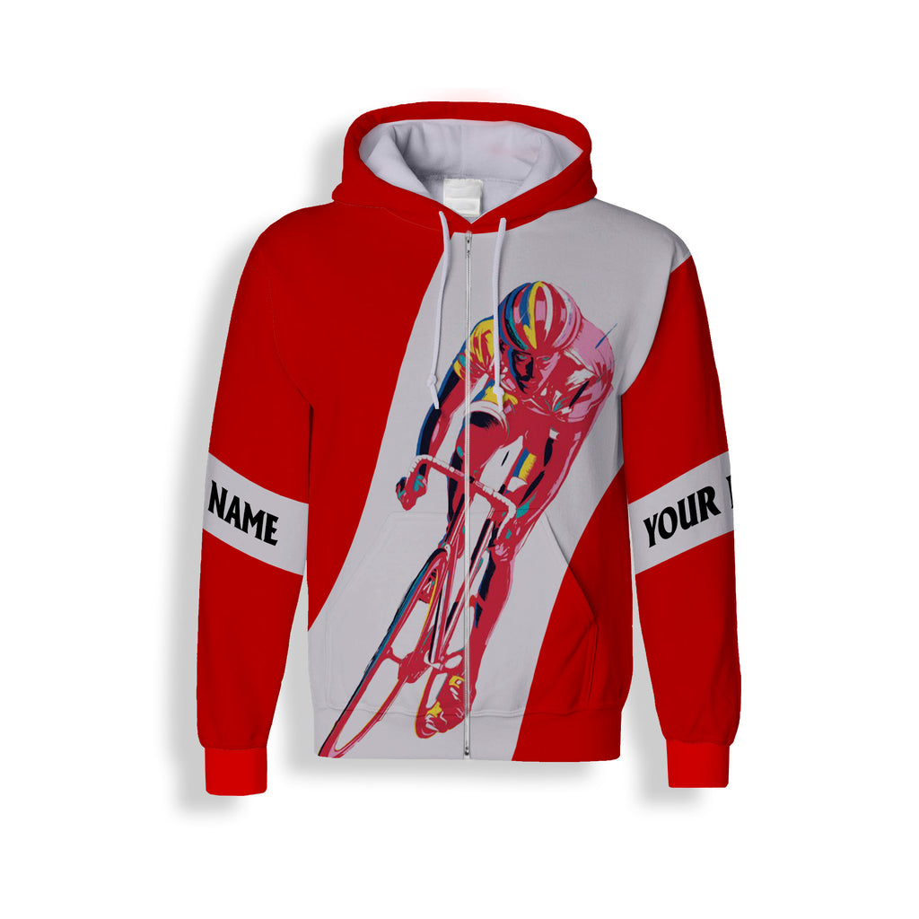 Personalized Red Cycling Jersey Men's Long Sleeve, Short Sleeve, Zip Up Hoodie, and Hoodie