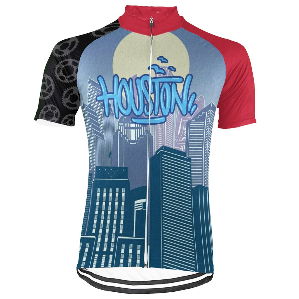 Customized Houston Winter Thermal Fleece Short Sleeve Cycling Jersey for Men