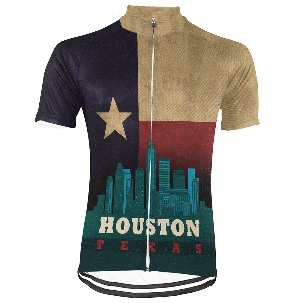Customized Houston Winter Thermal Fleece Short Sleeve Cycling Jersey for Men