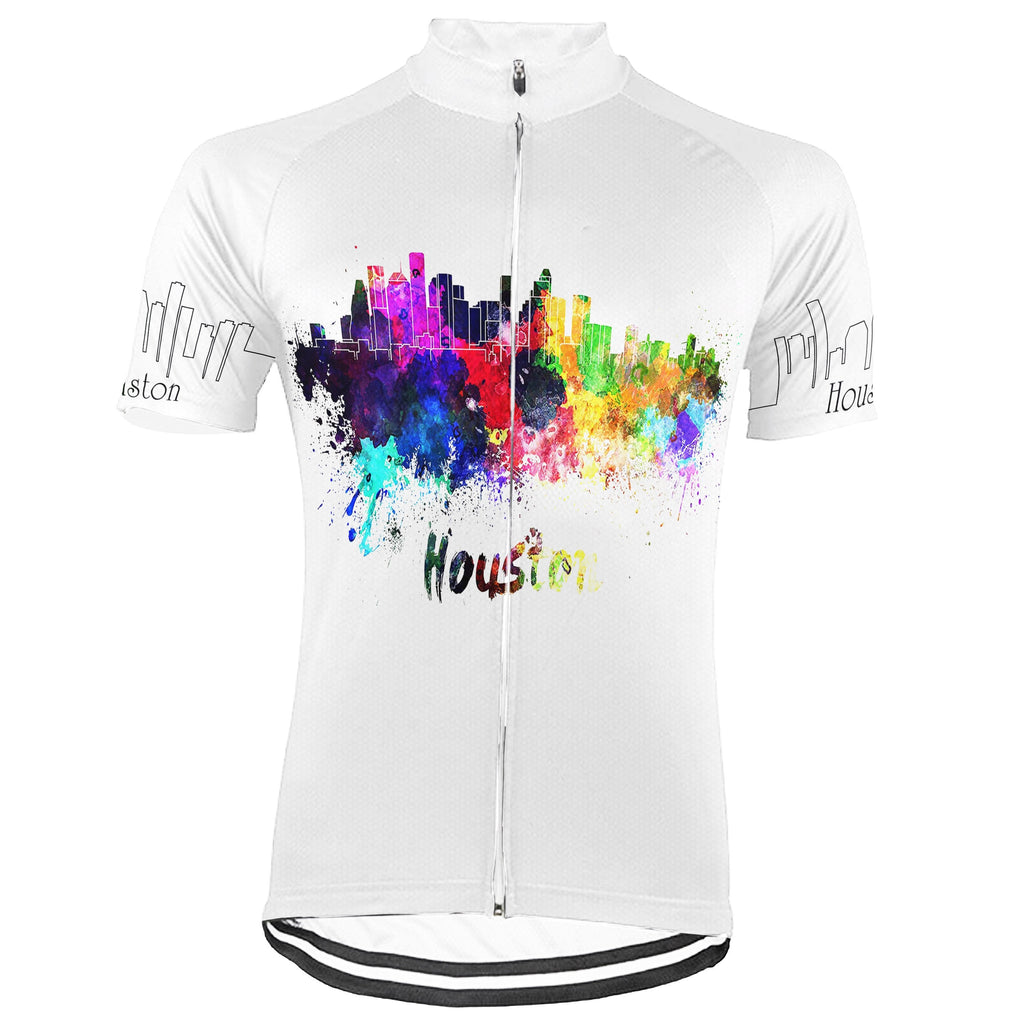 Customized Houston Winter Thermal Fleece Short Sleeve Cycling Jersey for Men
