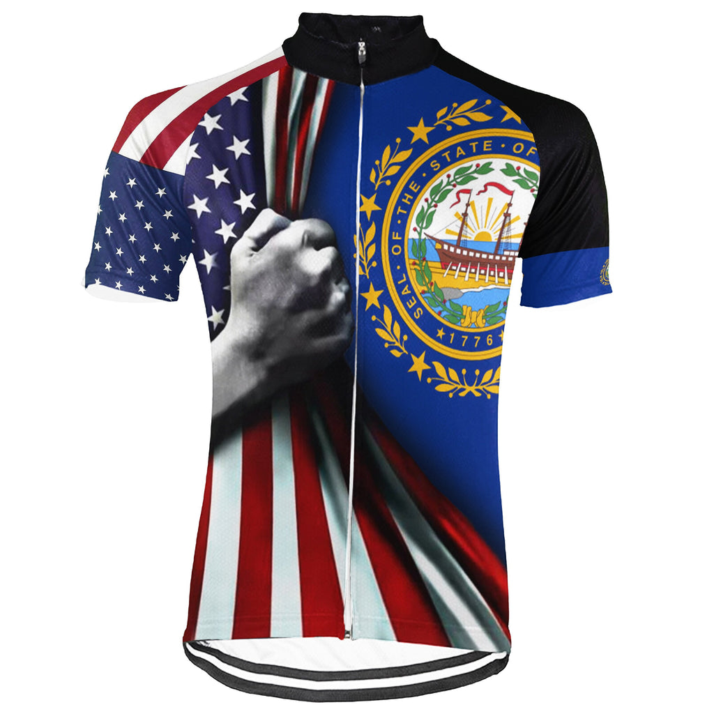 Customized New Hampshire Winter Thermal Fleece Short Sleeve Cycling Jersey for Men