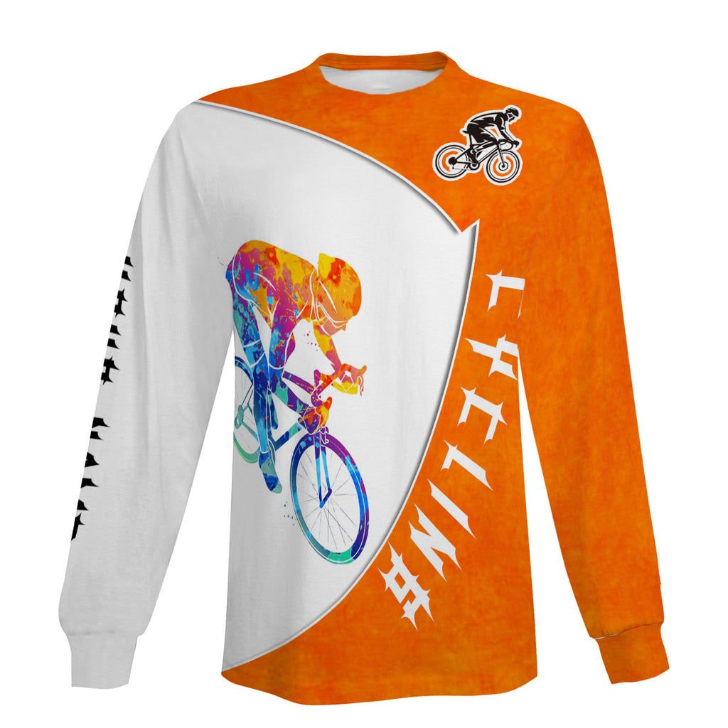 Orange Biking Jersey, Men's Personalized Long Sleeve, Short Sleeve, Hoodie, and Zip Up Hoodie-Meaningful Gift Ideas