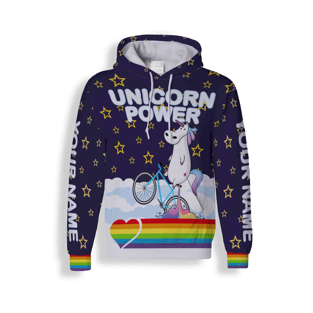 Unicorn Power Cycling Short Sleeve, Long Sleeve, Hoodie and Zip Up Hoodie- Men's Biking Jersey with Custom Name