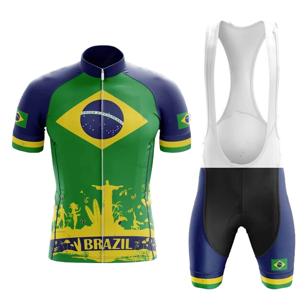 Personalized Brazil Cycling Set, Cycling Short Sleeve Cycling Shorts For Men
