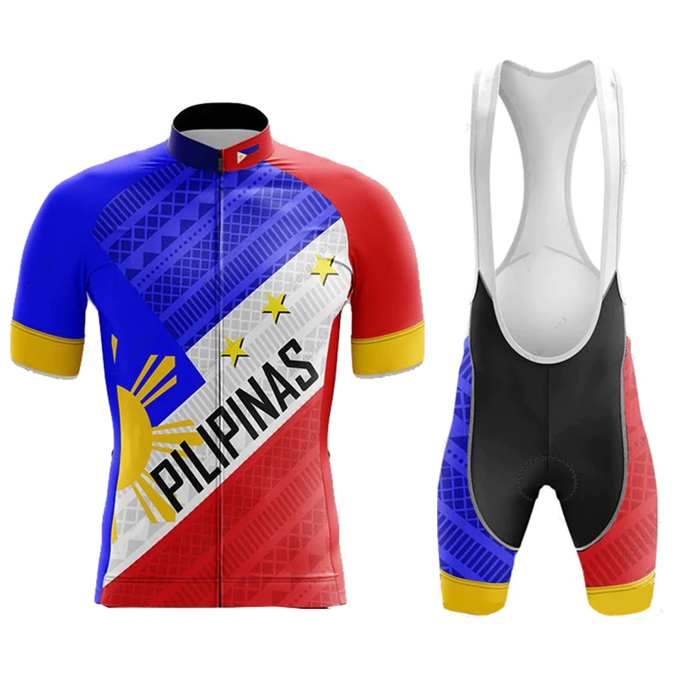 Personalized Pilipinas Cycling Jersey Set Men Short sleeve Cycling Wear MTB Bike Suit Bib/Shorts Breathable Gel Pad