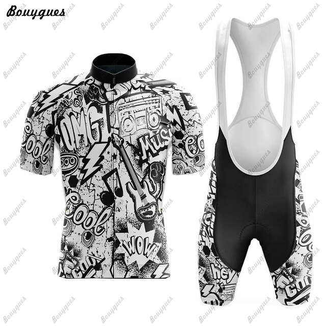 Graffiti Cycling Jersey Set Maillot Ciclismo Hombre Men Short sleeve Cycling Wear MTB Bike Suit Bib/Shorts Breathable Gel Pad